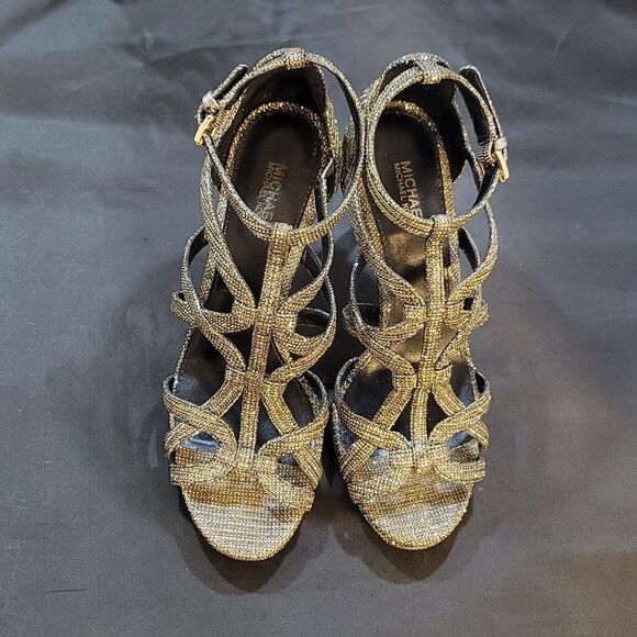 MICHAEL KORS WOMEN'S SANDRA GLITTER CAGED PLATFORM HEELS G1 - Picture 3 of 16